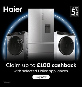 Claim up to £100 cashback when you buy selected Haier appliances!