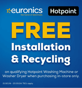 Get FREE installation and recycling with selected Hotpoint laundry appliances!